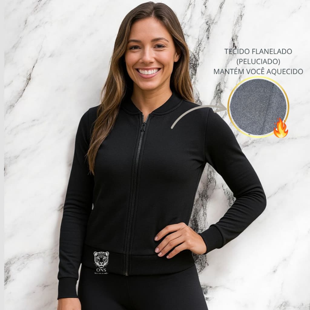 Jaqueta Blusa Casaco Feminino de Inverno Roupa Fitness Academia Flanelada Ziper Feminina Frio