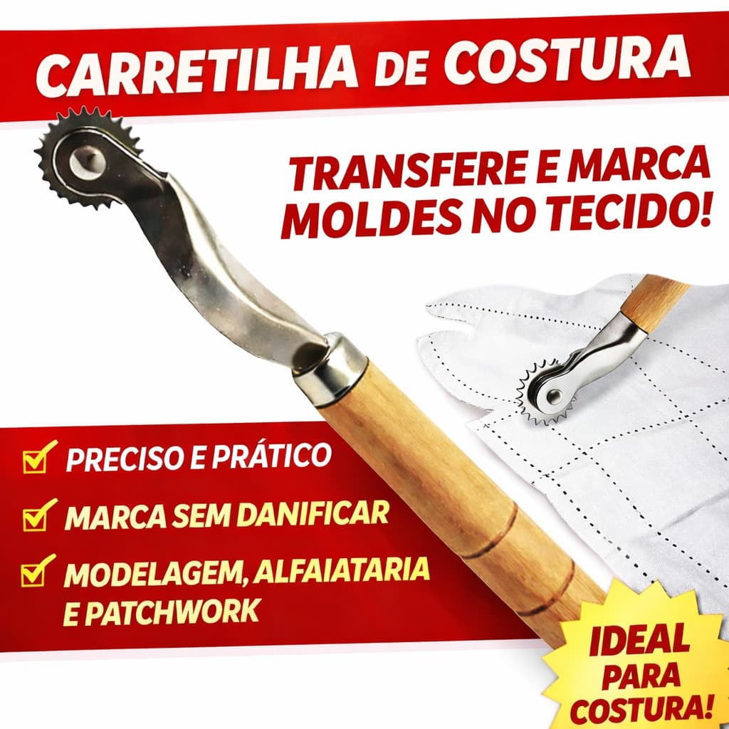 Carretilha Marcadora de Tecido Couro Artesanato Patchwork