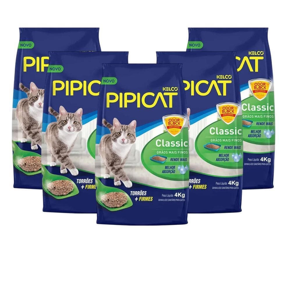 Areia Sanitária Classic Pipicat 4kg Kit com 5un