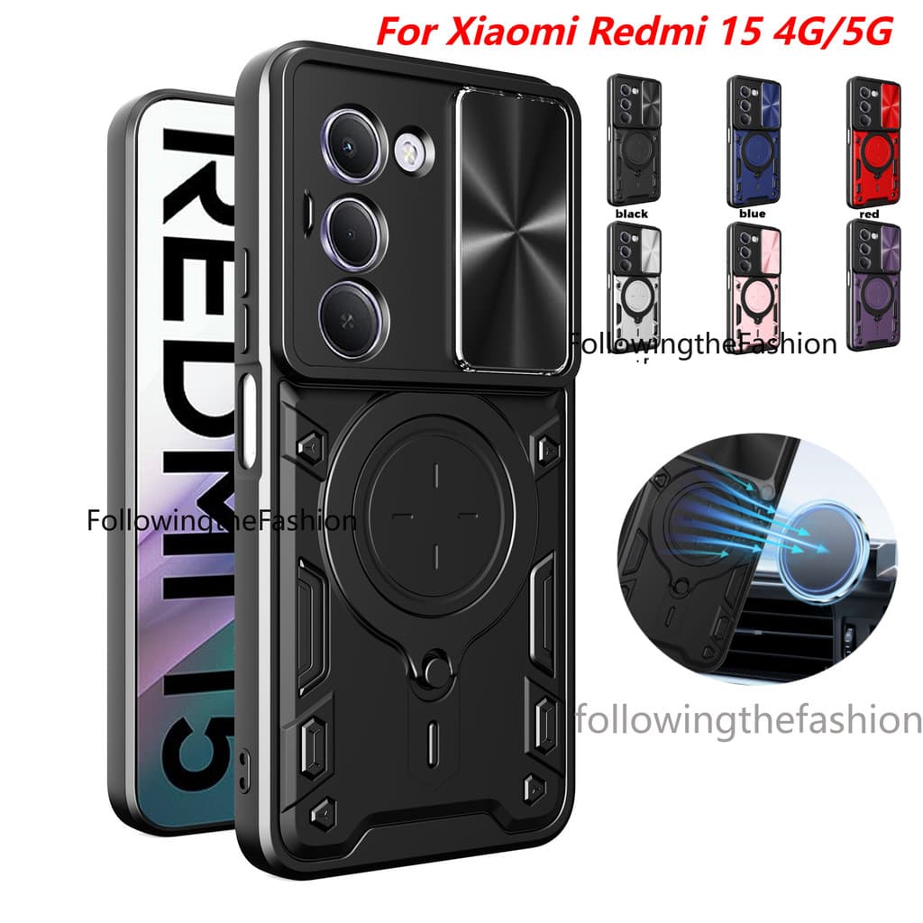 Caixa Para Xiaomi Redmi 15 4G 2025 Redmi15 4G Redmi15 5G A5 4G Capa De Telefone Armadura Magnética Carro Com Suporte De 