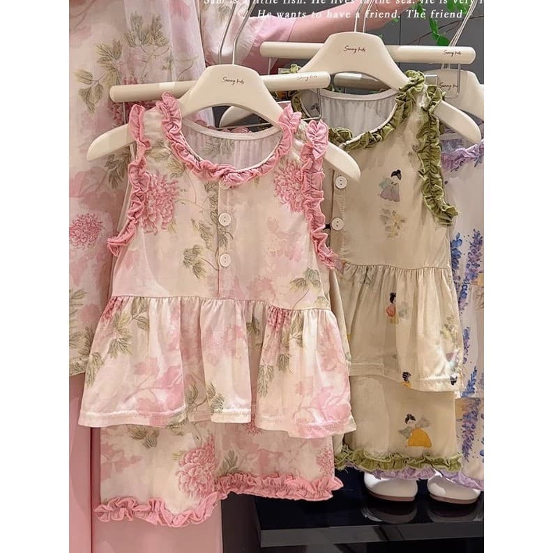 Bebê verão terno bebê verão fino algodão seda Rayon roupas menina bebê menina algodão seda elegante terno de duas peças
