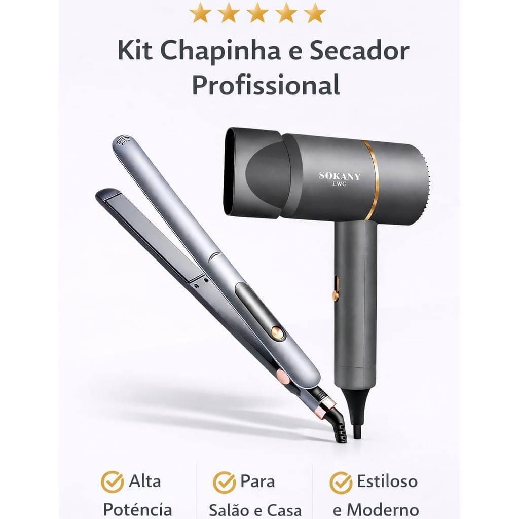 Kit Secador de Cabelo + Chapinha Alisadora Profissional 220V