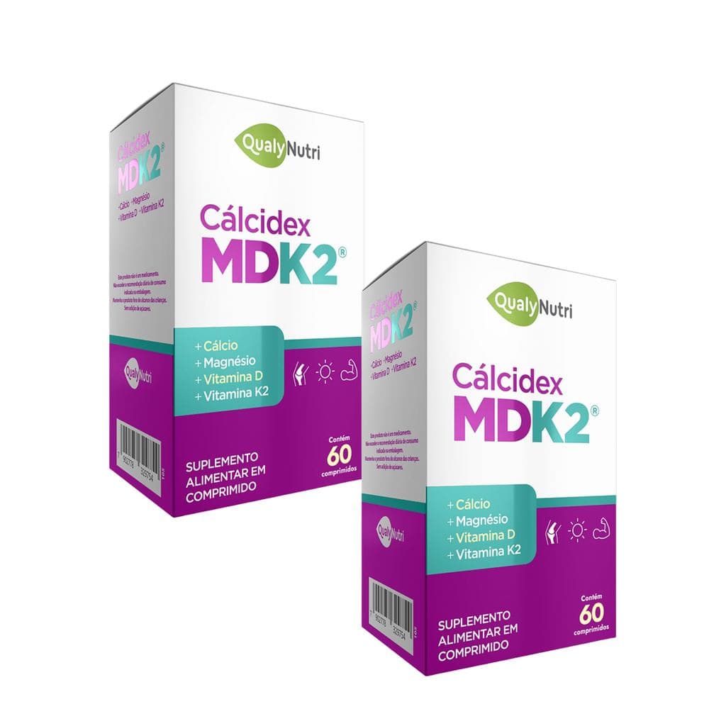 Kit 2x Calcidex Mdk2 C/60 Comprimidos Cálcio Magnésio Vitamina D Vitamina K