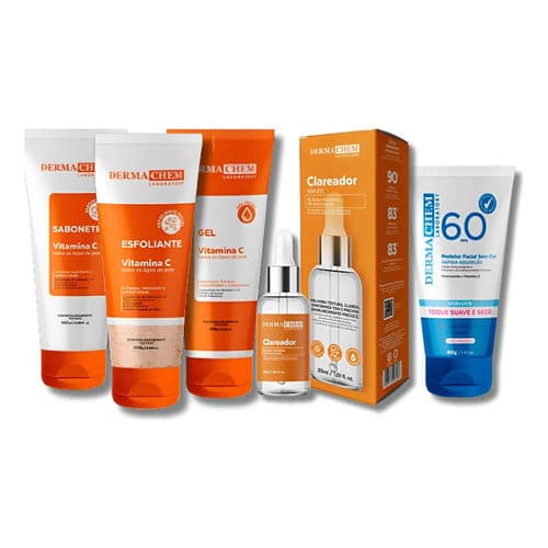 Kit Skincare Dermachem Clareador + Sérum Vitamina C + Protetor FPS 60 Anti Manchas e Melasma