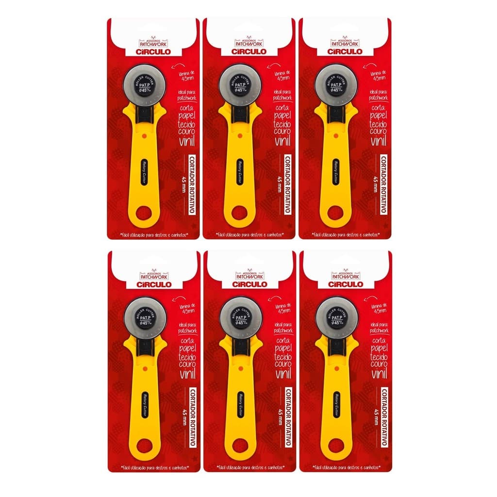 Kit 6 Cortadores Rotativo Tecido 45mm Patchwork - Círculo - Modelo Comfort Plástico e Aço de Alta