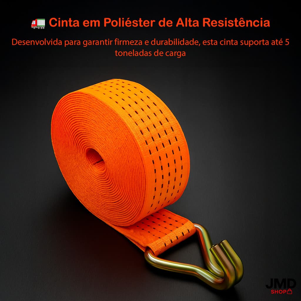 kit 5 Cinta Carga 5 Toneladas 50mm 9 Metros Caminhão Amarração Moto Cargas Mudança Com Gancho J