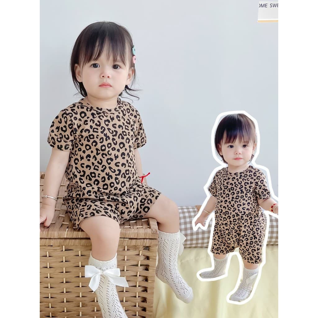 Ins roupas de bebê leopardo impressão macacão roupas de verão bonito Super bonito estilo ocidental bebê menina macacão b