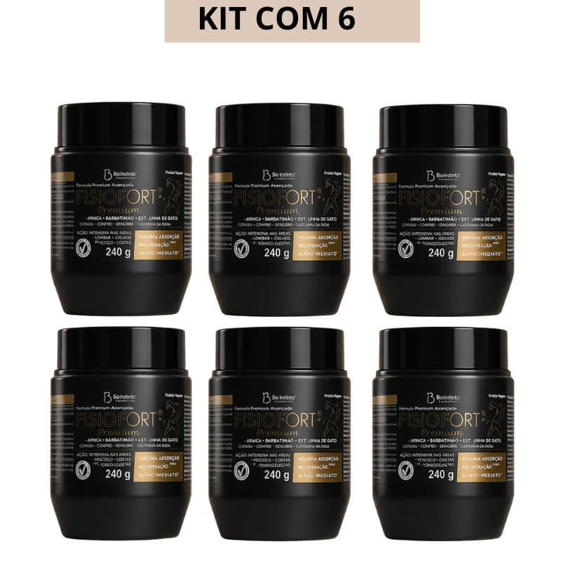 Kit C/06 POMADA FISIOFORT PREMIUM Massageadora desodorante dores musculares treino Bio instinto 240g
