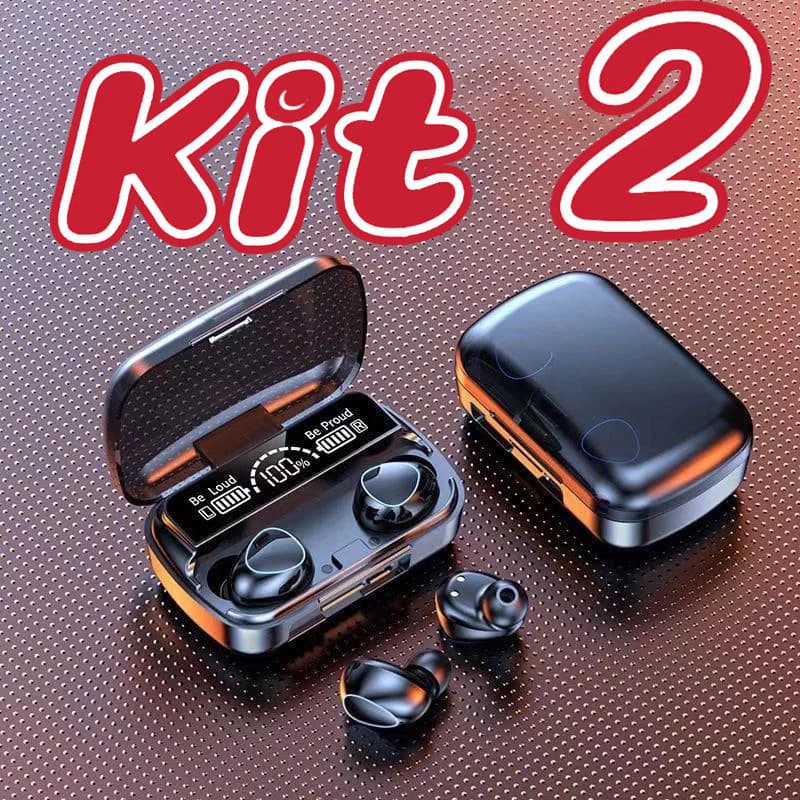 Kit 2 Fone de Ouvido M10 TWS Bluetooth 5.1 Sem Fio Microfone Esportivo À Prova d’Água Case Power Bank
