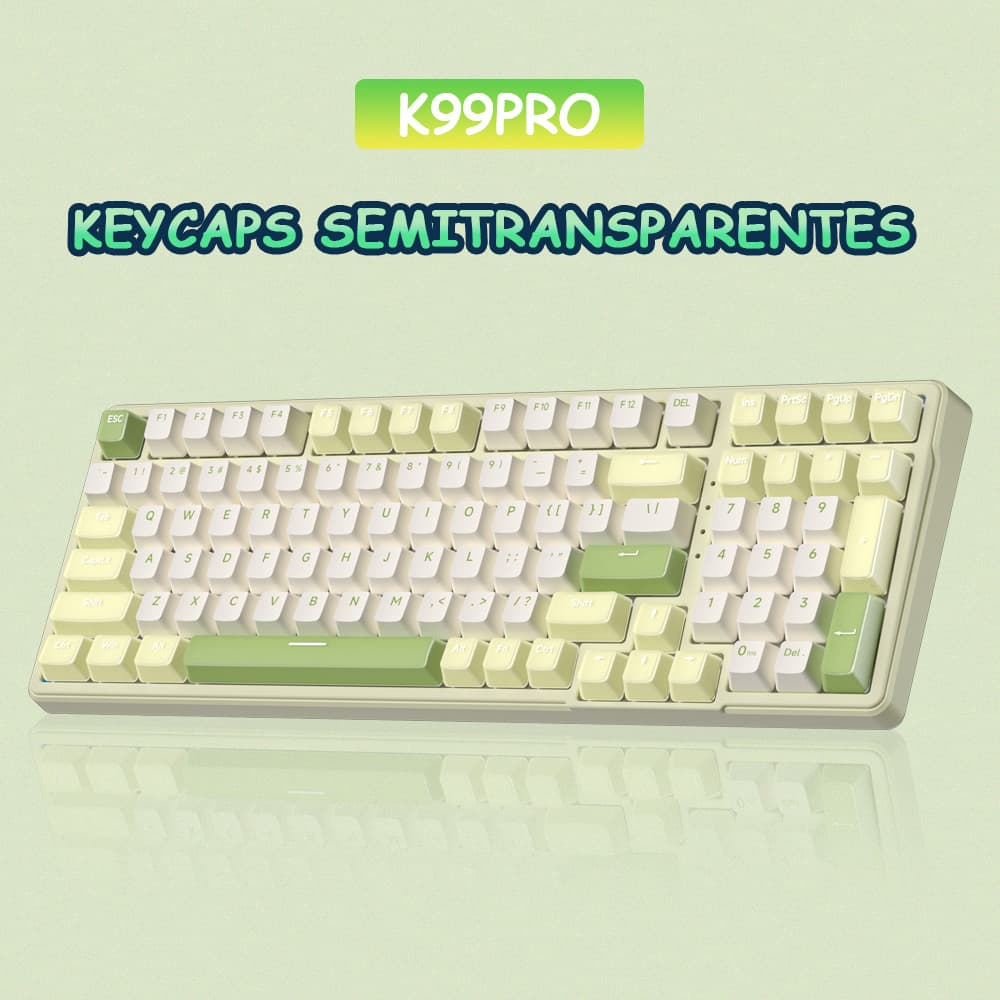 K99PRO FURYCUBE TECLADO MECANICO SWITTCH PERSONALIZADA TRES MODOS DE CONEXAO VERDE MATCHA
