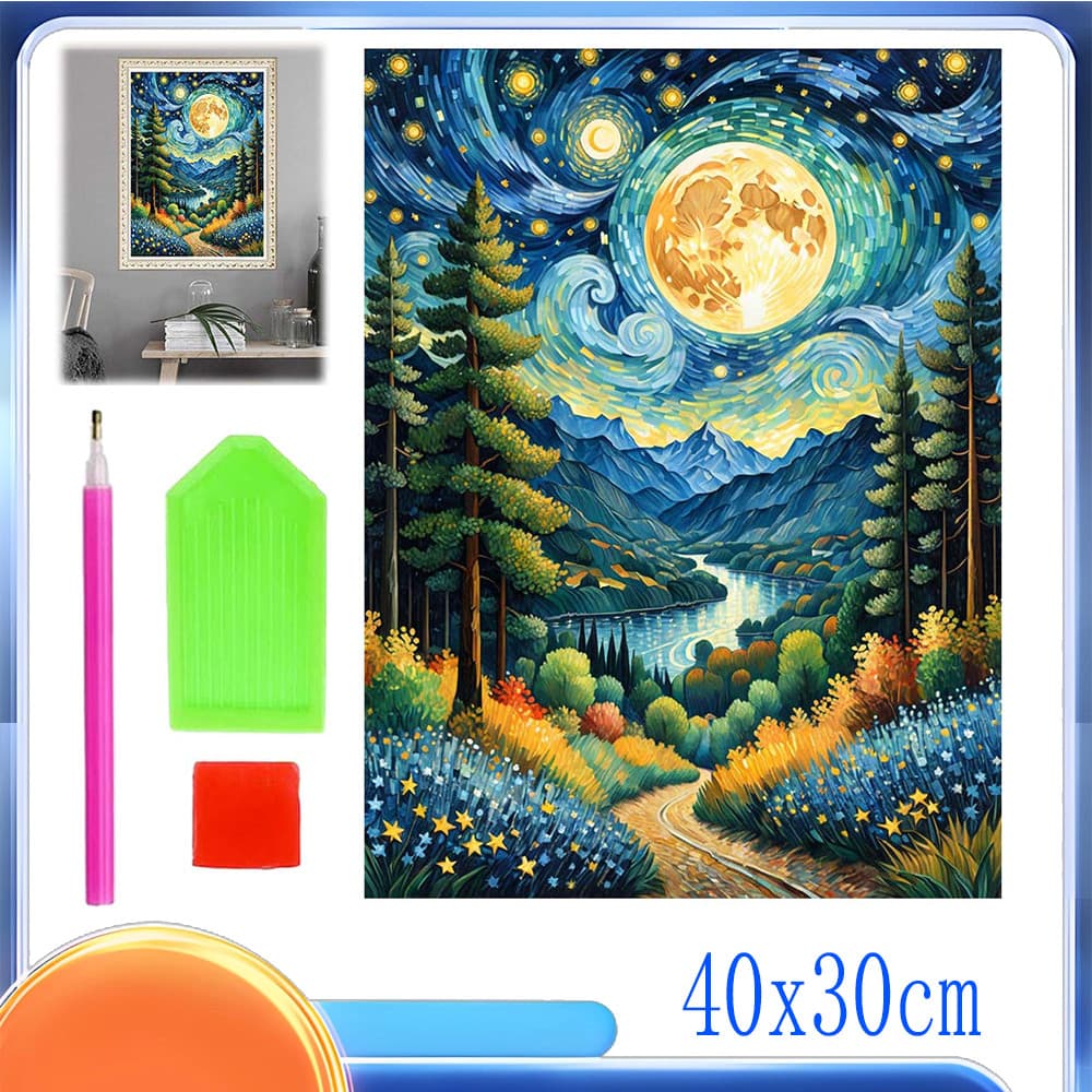 conjunto de pintura com diamantes 5d pintura com diamantes diy «floresta e lago»