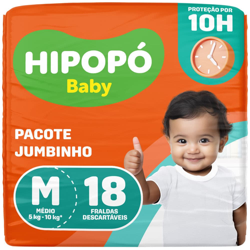 Fralda Hipopó Baby Tamanho M Pacote Jumbinho 18 Unidades Descartáveis