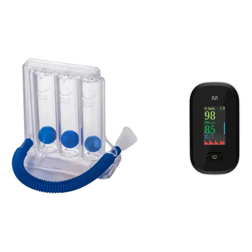 Oxímetro De Dedo Hc276 + Exercitador Respiratório 3 Esferas Branco