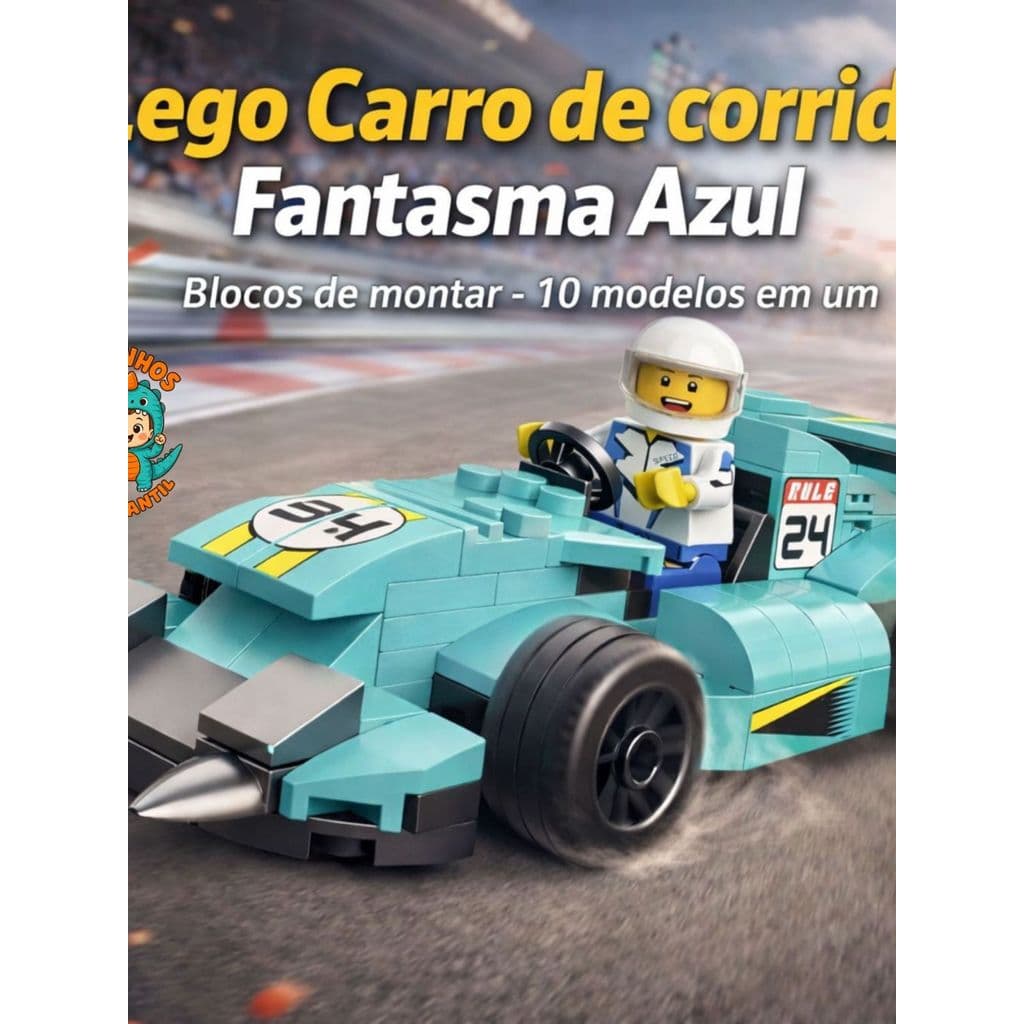 LEGO Carro de Corrida com piloto- Fantasma Azul 10 em 1 +200 Peças Com Mini PILOTO- blocos de montar carro Formula 1 f1