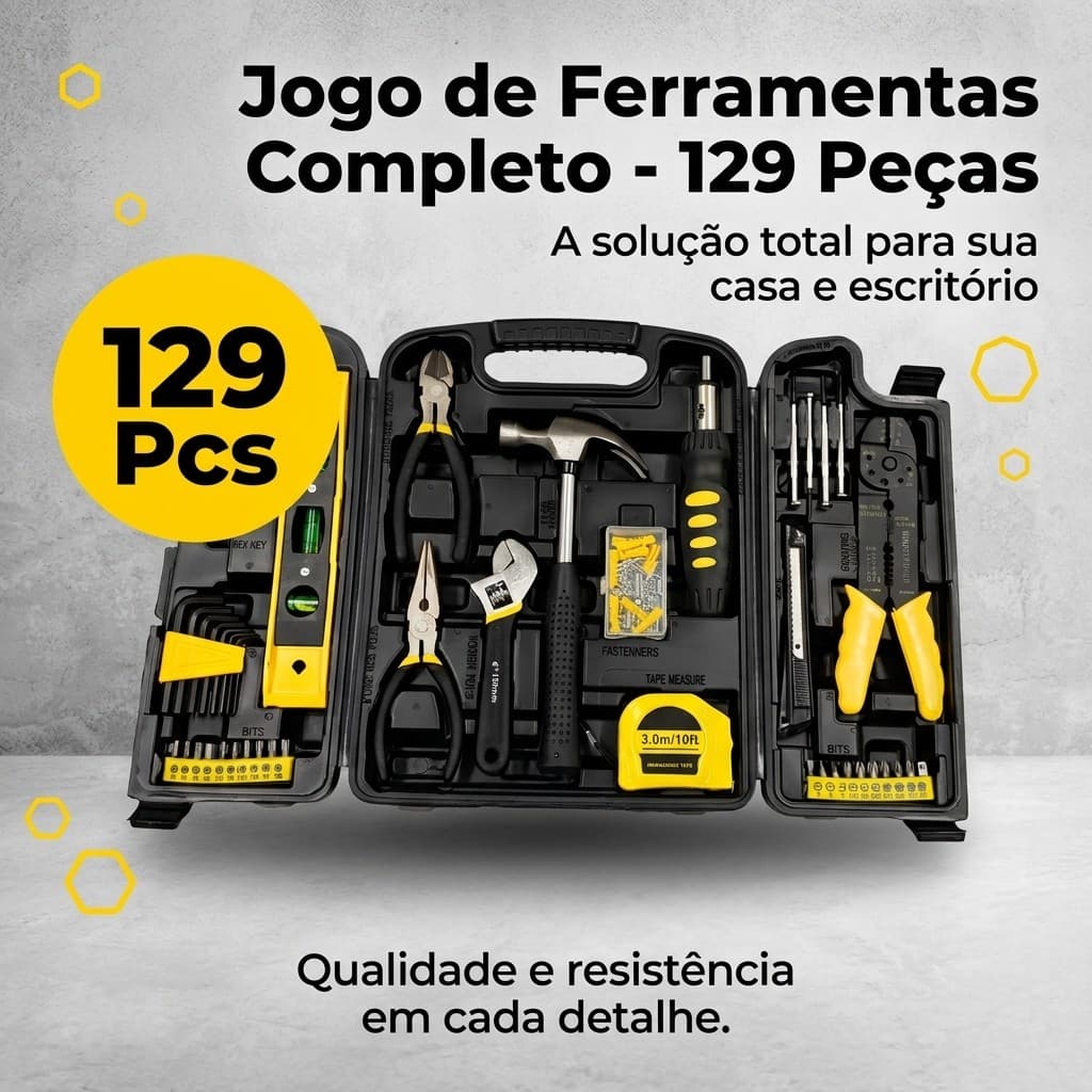 Kit de Ferramentas com 129 PCS- Completo para Reparos Com Maleta Caixa para DIY & Casa