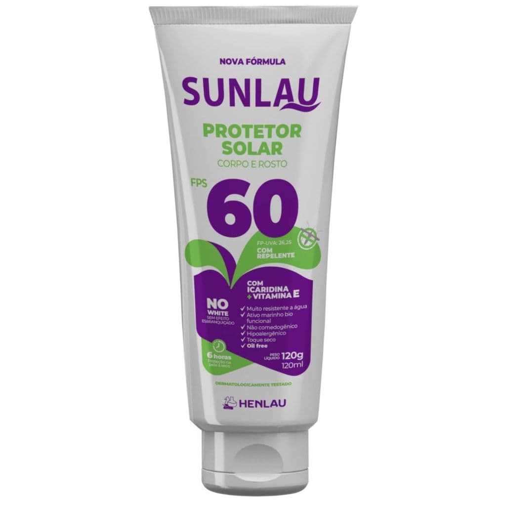 Creme Protetor Solar e Repelente Sunlau 60 FPS e UVA/UVB 120g Henlau