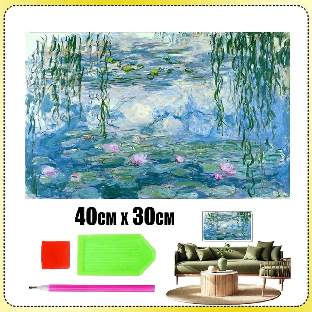 Pintura quadrada com diamantes 5D, artesanato DIY, lótus da primavera,40x30cm