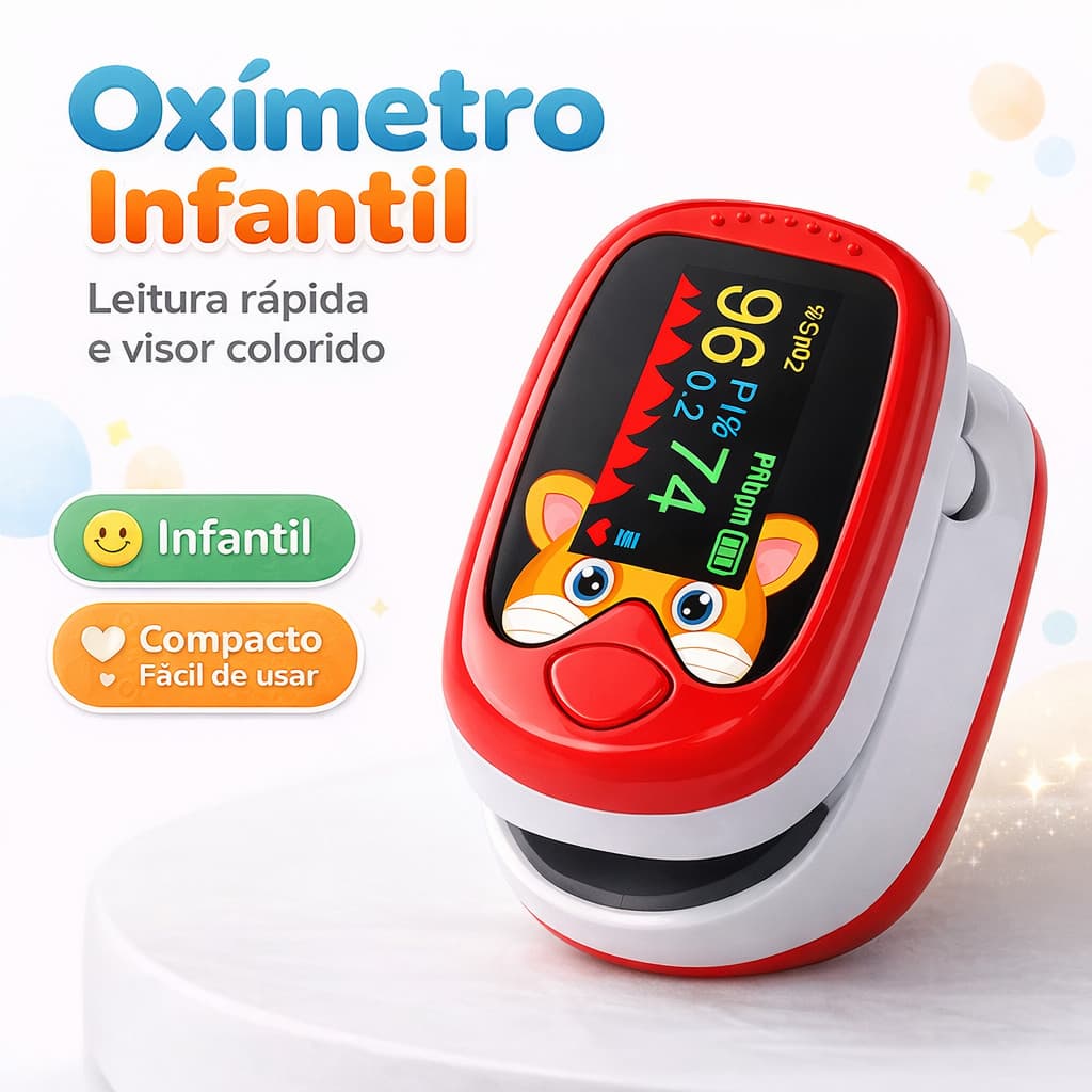 Oxímetro Infantil de Dedo SpO2 Medidor de Oxigênio no Sangue Pediátrico Portátil com Tela Digita