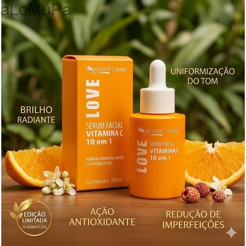 ✨ Sérum Facial Vitamina C 10 em 1 Max Love 30ml – Clareador, Antioxidante e HidratanteHCZT