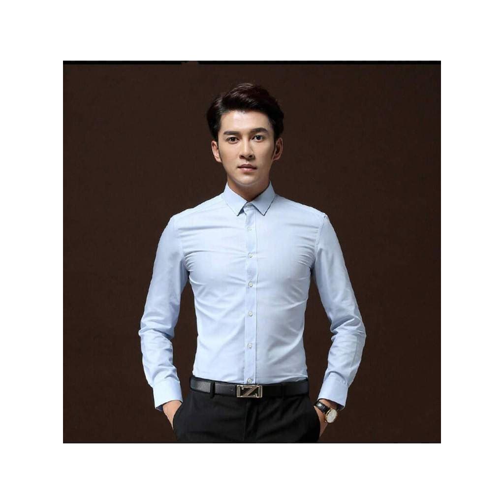 Camisa Social Masculina Lisa Slim Fit Manga Longa。f