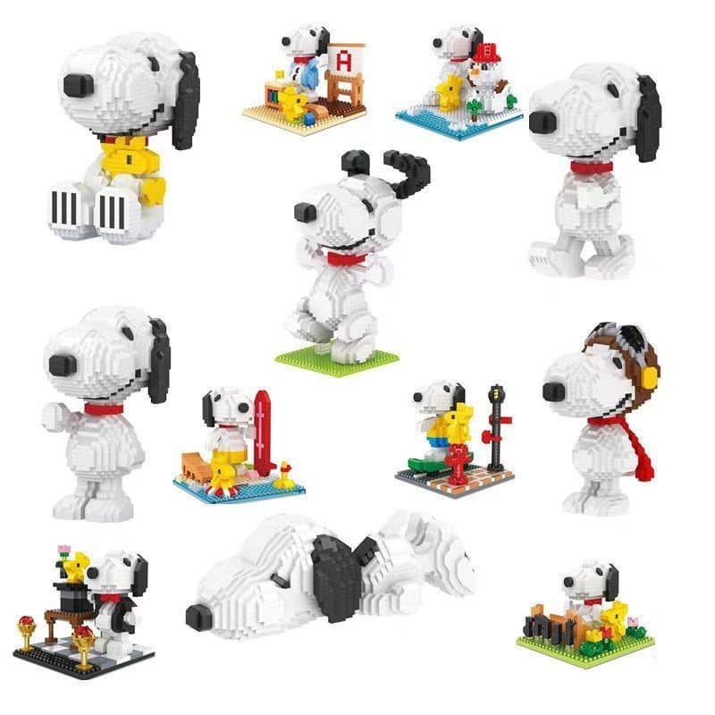 Blocos de montar compatíveis com peças LEGO Snoopy/decorações de brinquedos educativos adequados para meninos e meninas