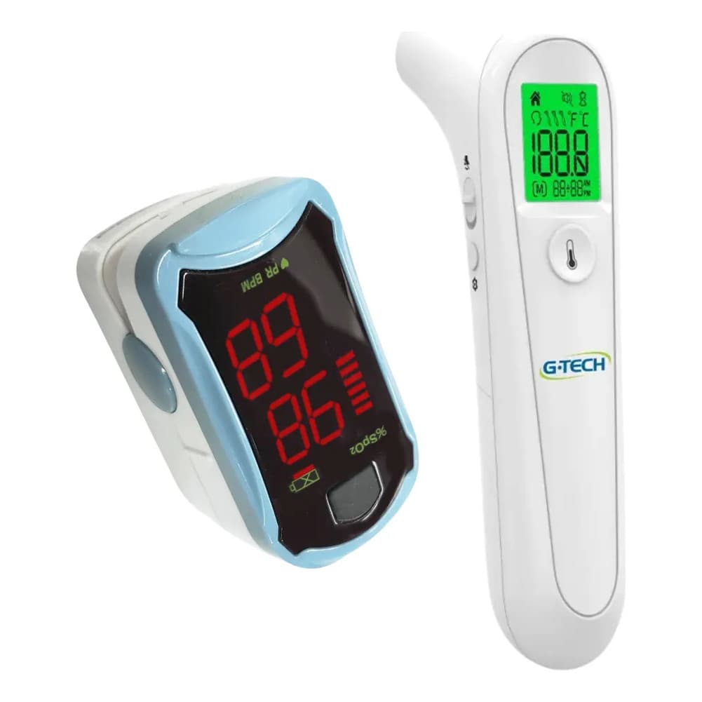 Kit Saúde G-Tech Termômetro Sem Contato + Oxímetro de Dedo LED