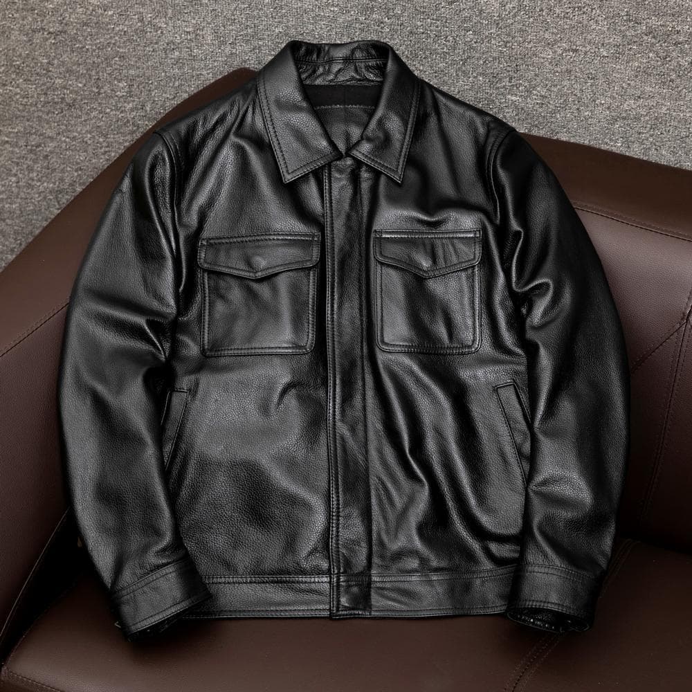 Nova jaqueta de couro realmente boa masculina oferta especial lapela curto couro grão jaqueta mais algodão plus Size jaq