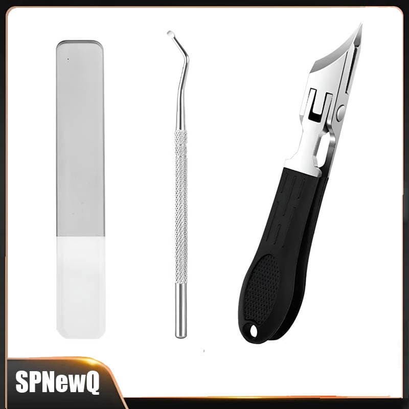 Kit 3 Cortador De Unhas Oblíquo Inox Bico Longo Encravadas C/ Lixa