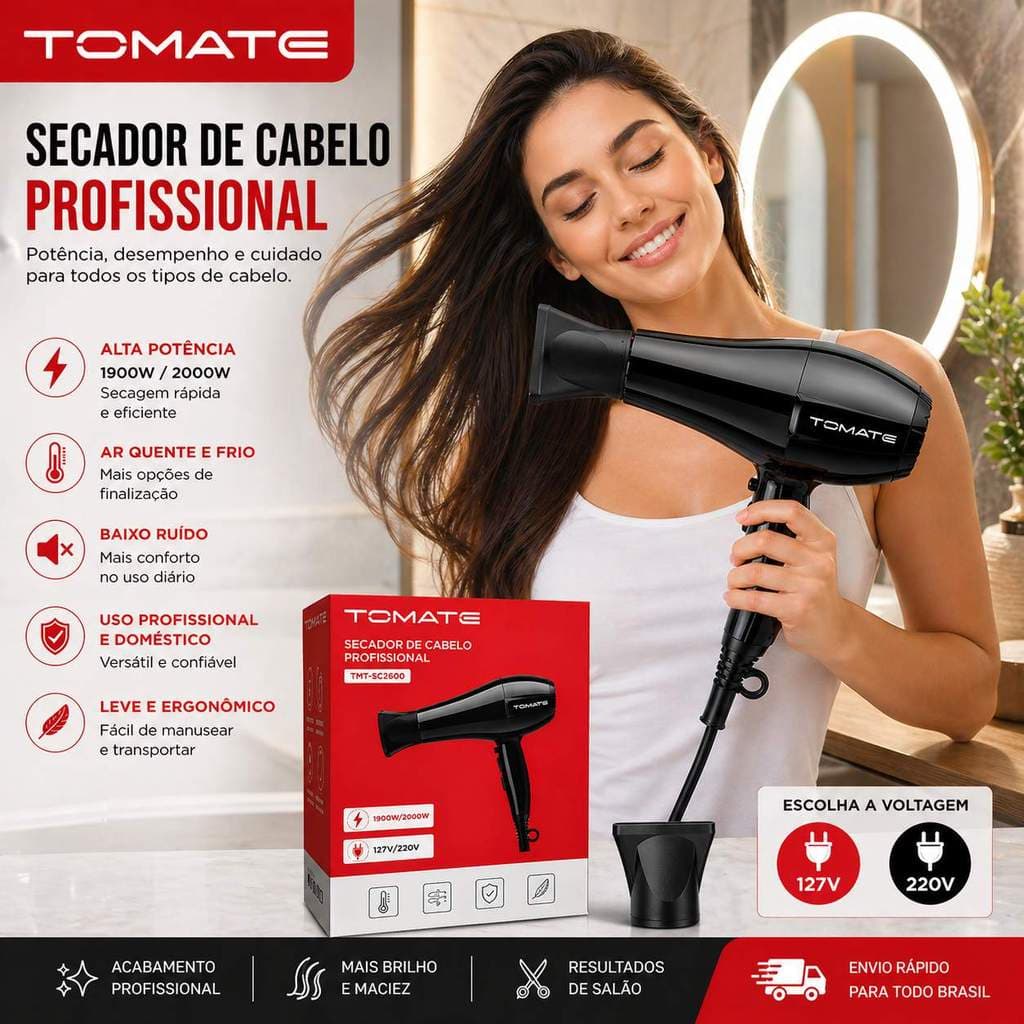 Secador de Cabelo Profissional Forte Potente Secagem Rápida Quente Frio Silencioso 110V 220V
