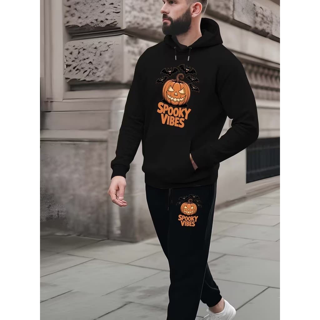 Conjunto Moletom Masculino Spooks Blusa De Frio Canguru Bolso e Capuz + Calça Moletom Estampados Unissex Outono/Inverno