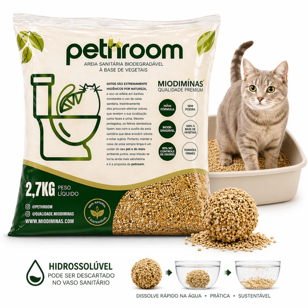 KIT Areia Sanitaria Higienica Mandioca e Milho para Gatos Biodegradavel Milho e Mandioca 2,7 A 27KG