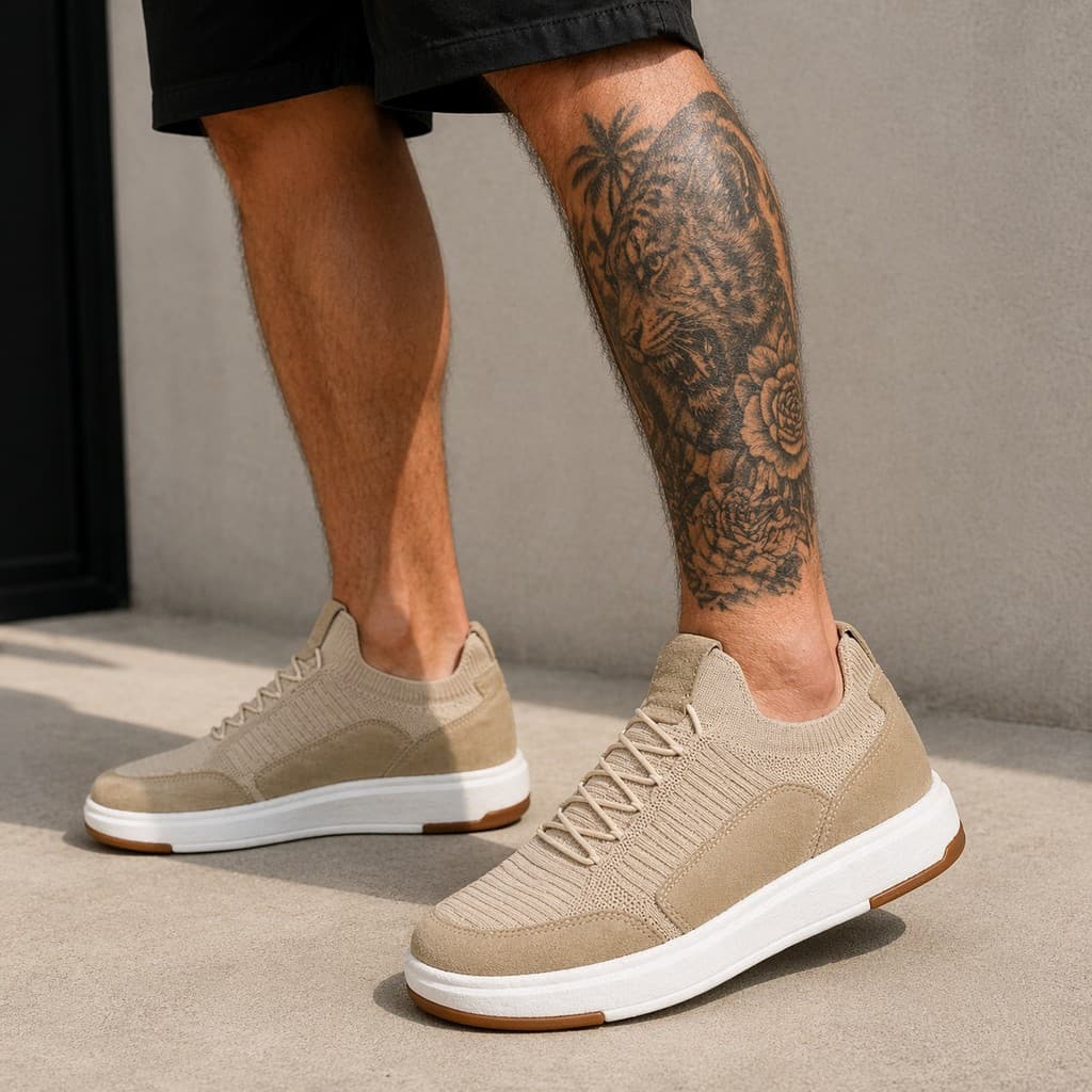 Calçado Masculino Casual Knit Couro Leve Respirável Confortável Antiderrapante