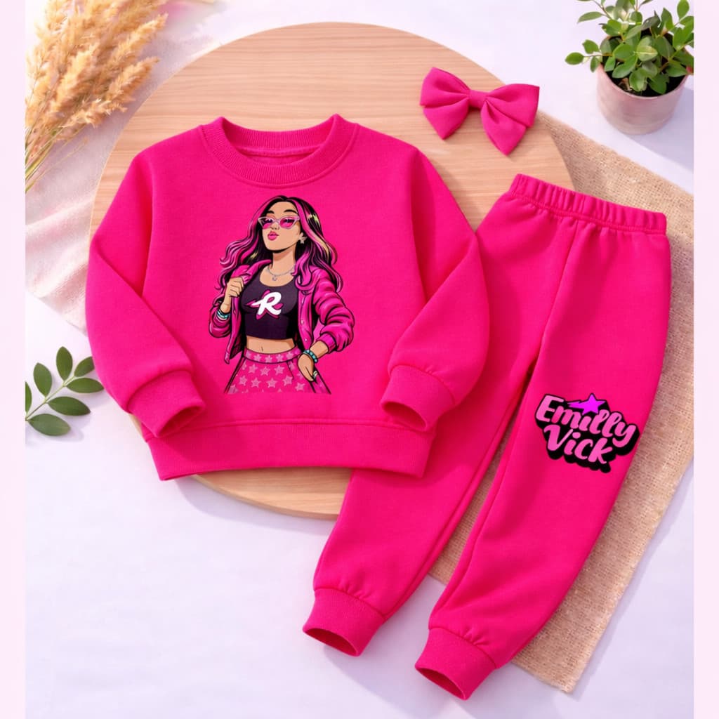 Conjunto Moletom Infantil Rosa Emily Vick Estilo Blogueirinha Fashion Look Menina Outono Inverno  Moletom frio quentinho