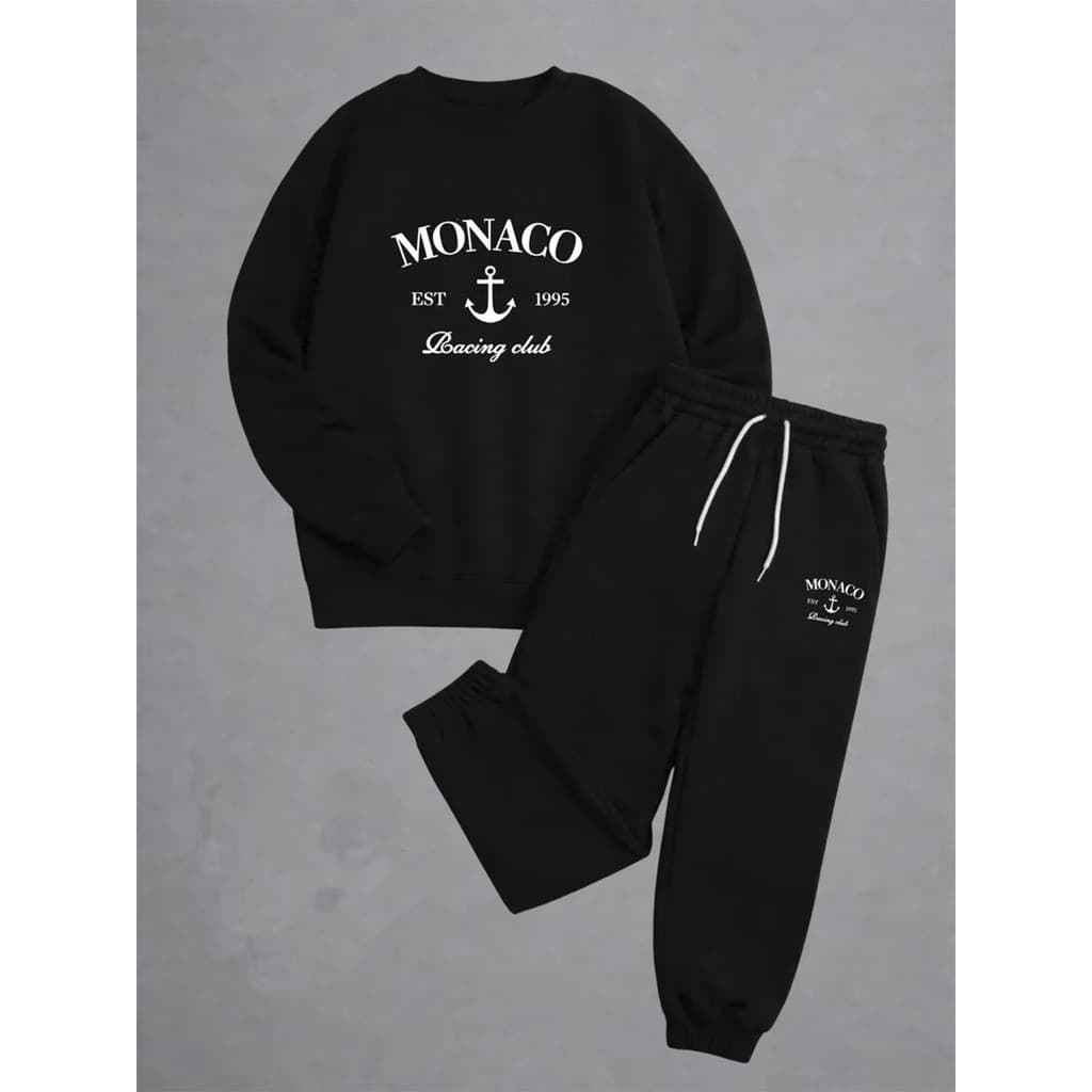 Conjunto Moletom Careca Masculino Monaco Blusa De Frio + Calça Moletom Estampados Unissex Outono/Inverno