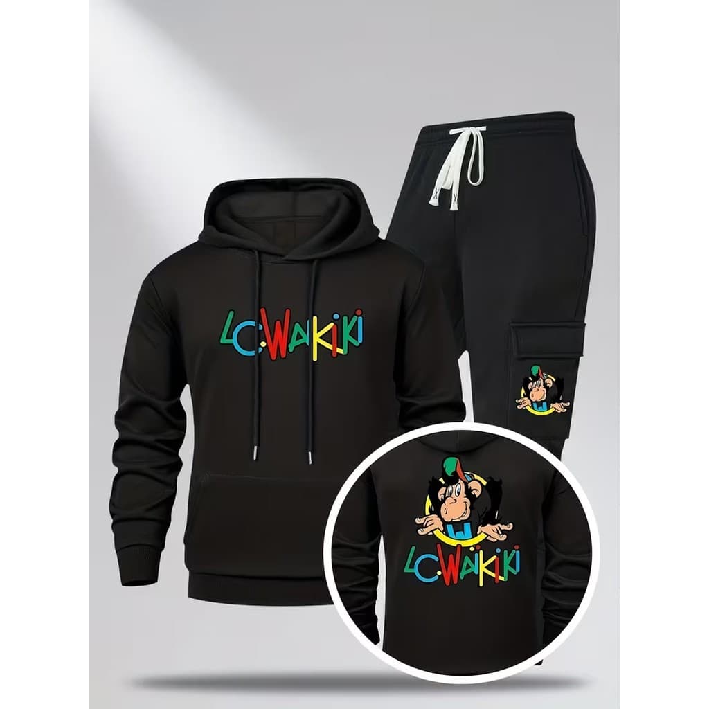 Conjunto Moletom Canguru  Masculino Lcwakiki Blusa De Frio + Calça Moletom Estampados Unissex Outono/Inverno