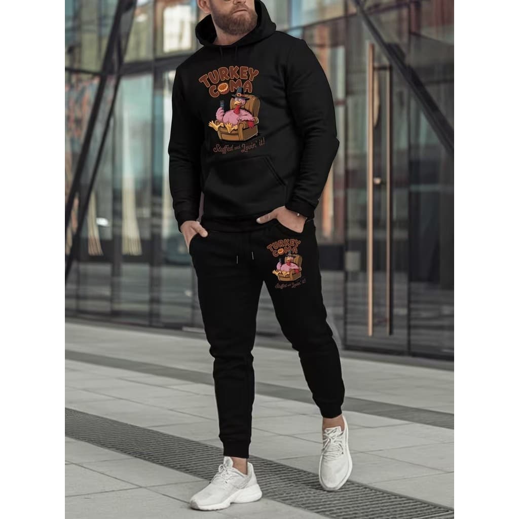 Conjunto Moletom Canguru Masculino Turkey Coma Blusa De Frio + Calça Moletom Estampados Unissex Outono/Inverno