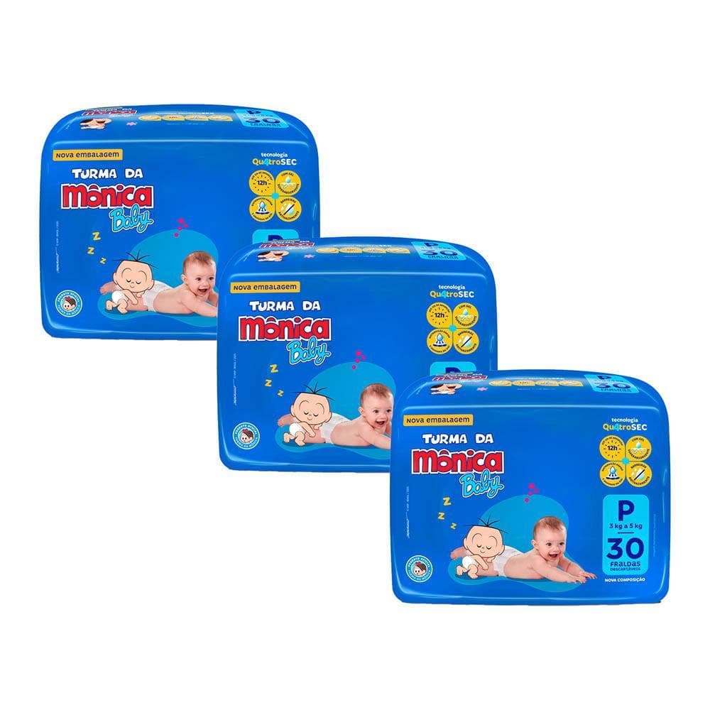 Kit 3 Fraldas Turma da Mônica Baby Jumbo P com 30un cada