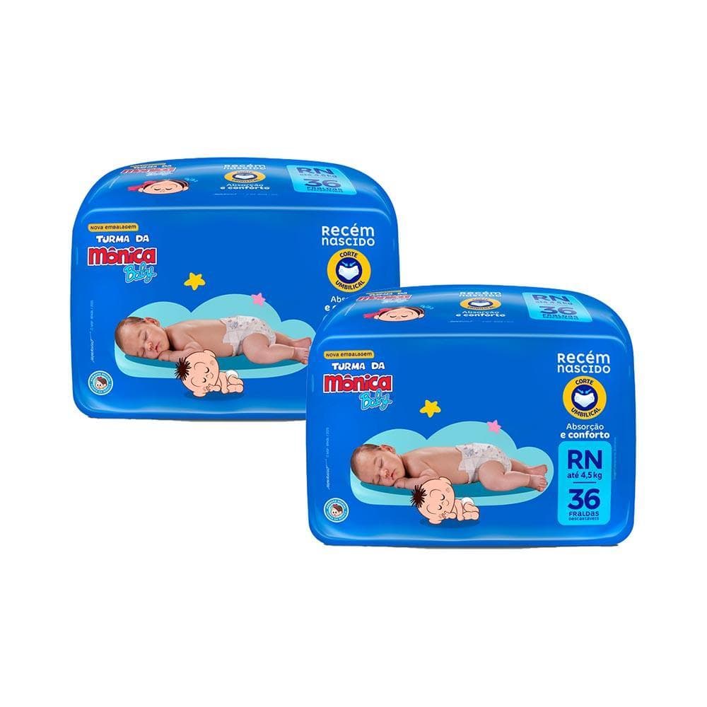 Kit 2 Fraldas Turma da Mônica Baby Jumbo RN com 36un cada
