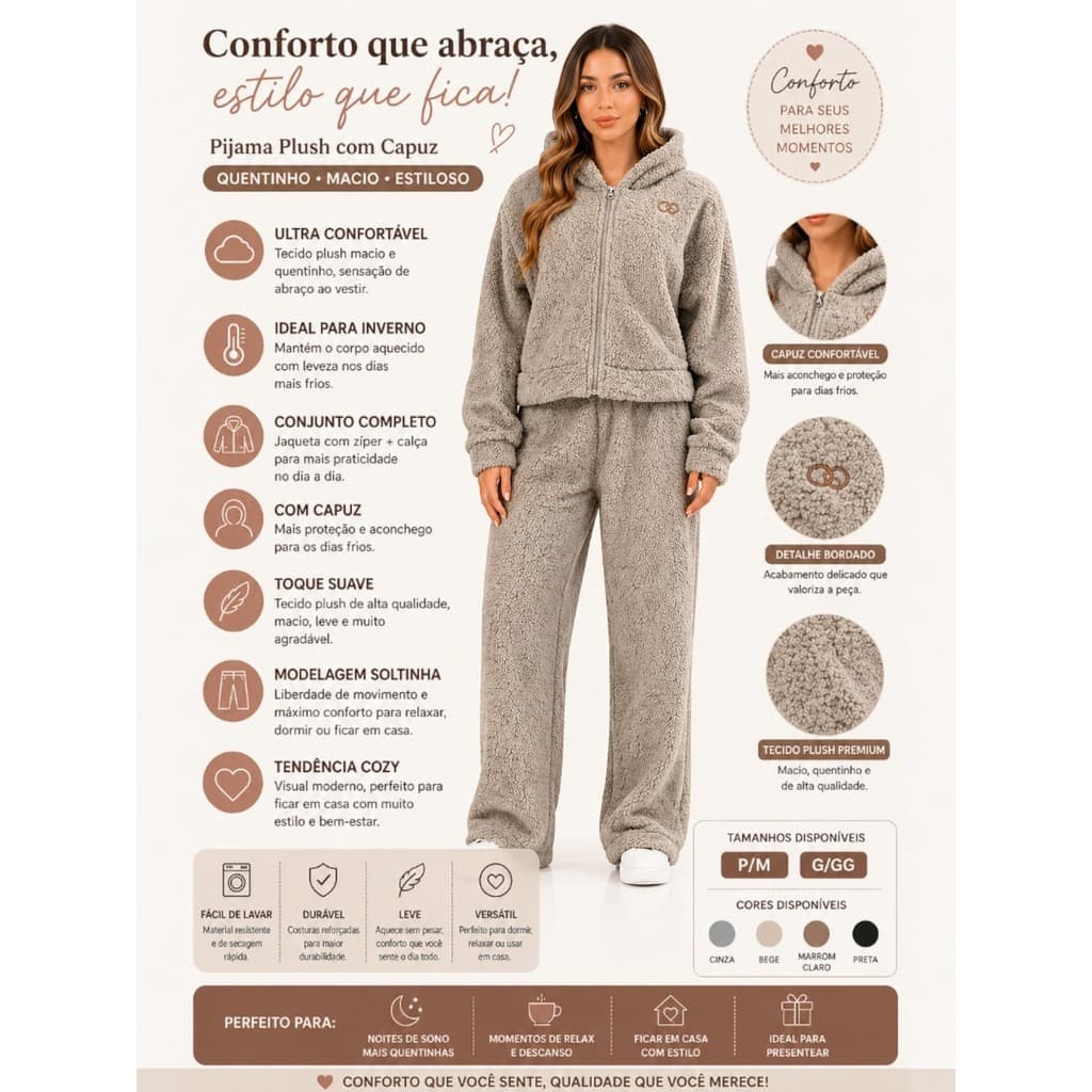 Conjunto Moletom Feminino Plush Inverno Peluciado Moda Feminina Casual Esportivo Confortável Look Comfy QUENTINHO 5669