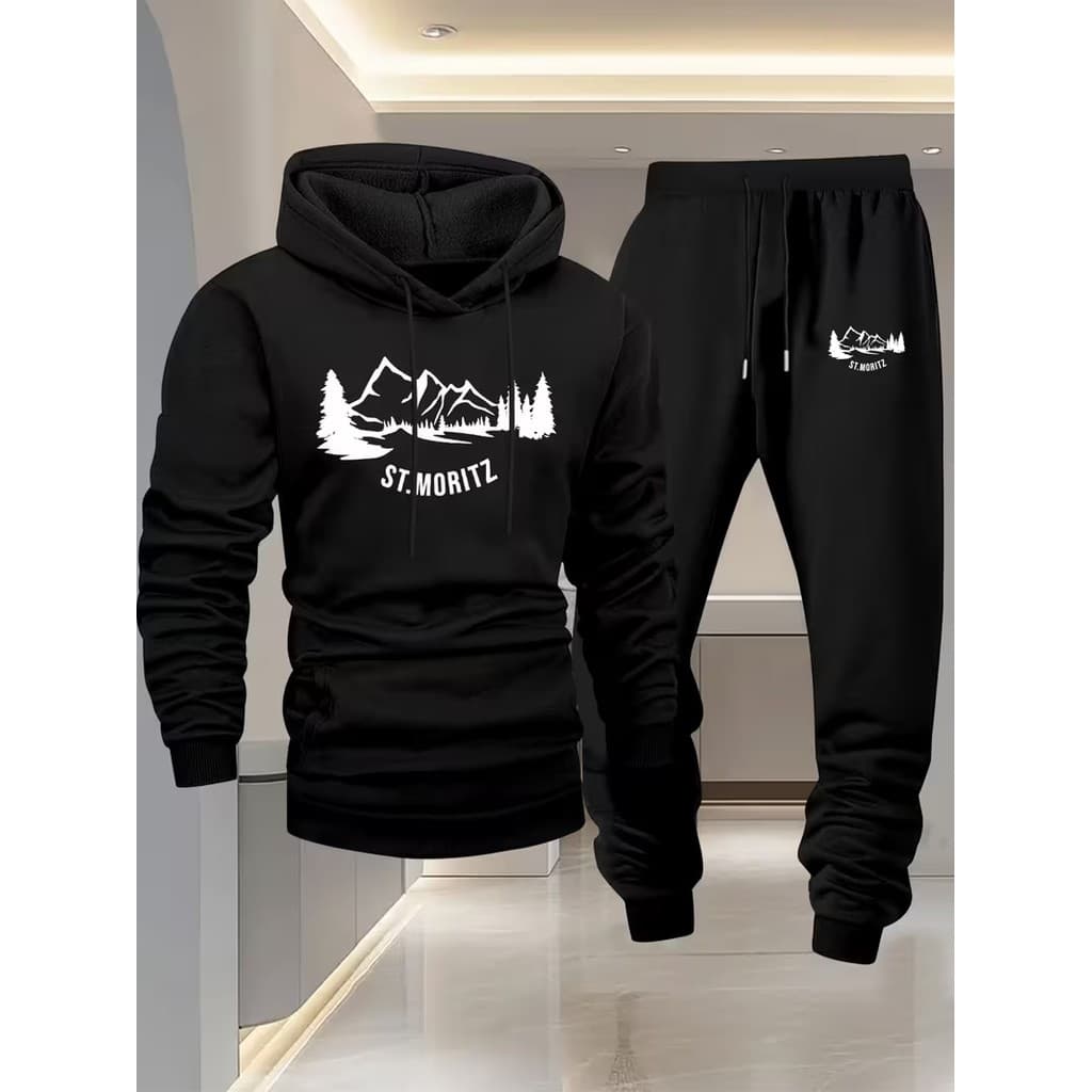 Conjunto Moletom Canguru Masculino St Moritz Blusa De Frio + Calça Moletom Estampados Unissex Outono/Inverno