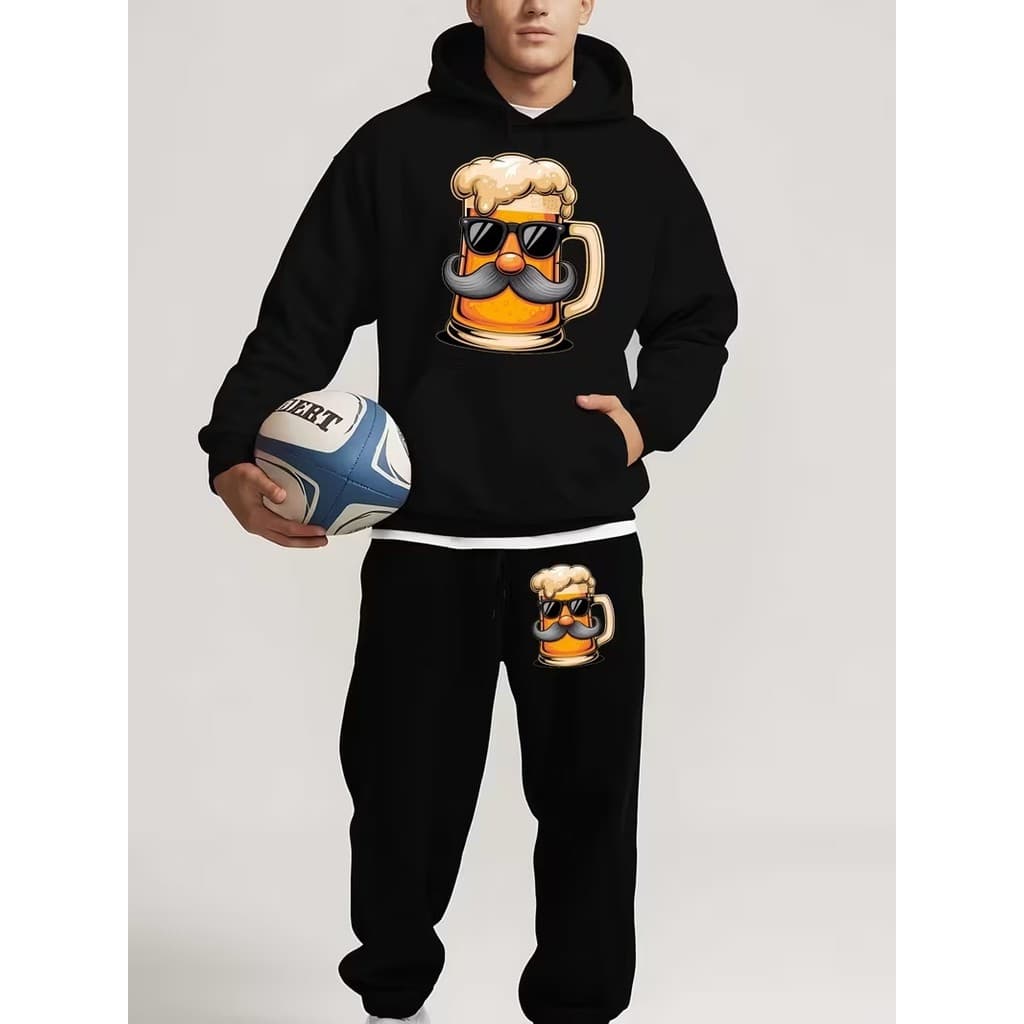 Conjunto Moletom Canguru Masculino Senhor Cerveja Blusa De Frio + Calça Moletom Estampados Unissex Outono/Inverno