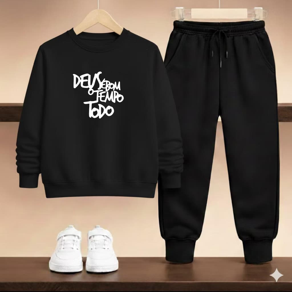 Conjunto Conjunto Moletom Careca Infantil Blusa e Calça Kids Flanelado Masculino Menino Criança Inverno