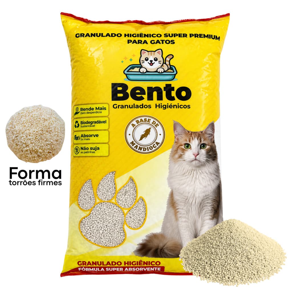 Areia Sanitária Higiênica para Gatos Premium 100% Mandioca Natural Biodegradável Premium Bento 2Kg