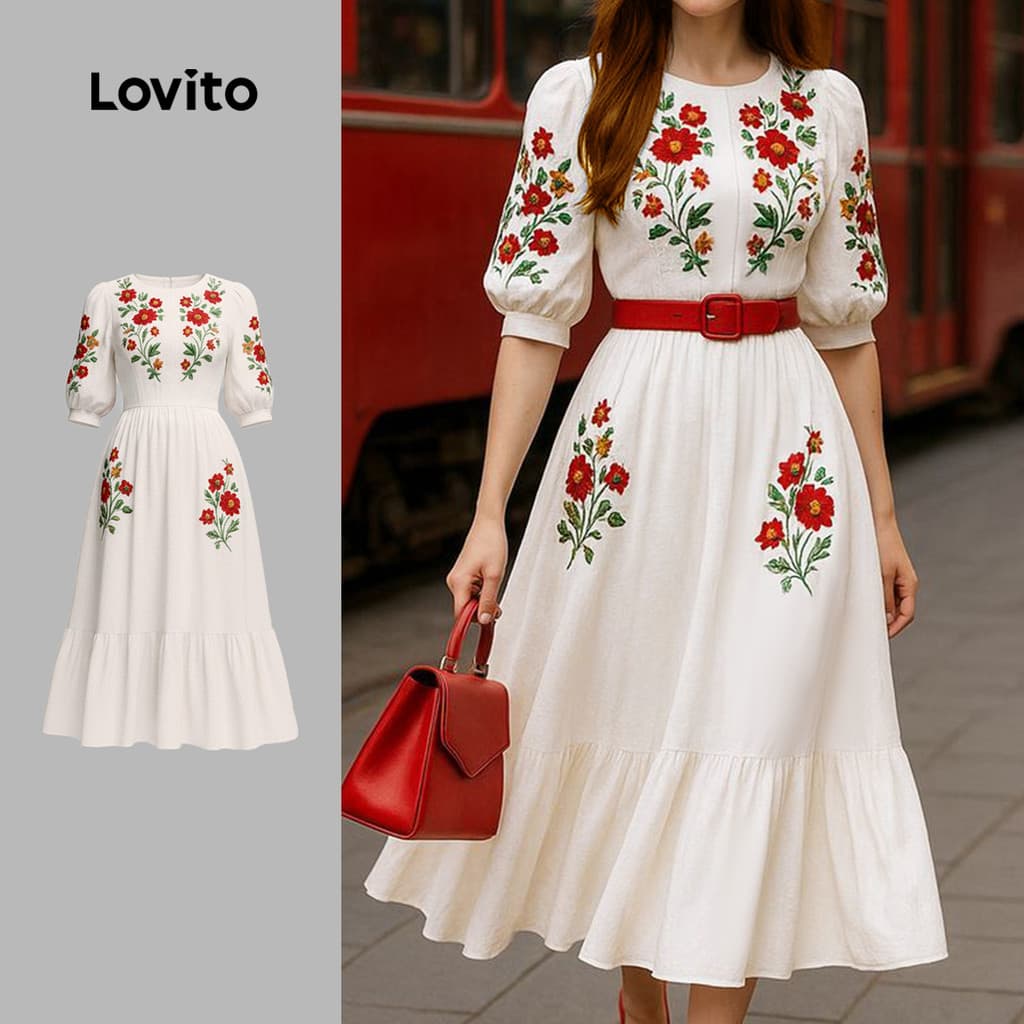 Lovito Elegante Vestido Longo Floral Estilo Resort Primavera/verão para Mulheres LK3LD494