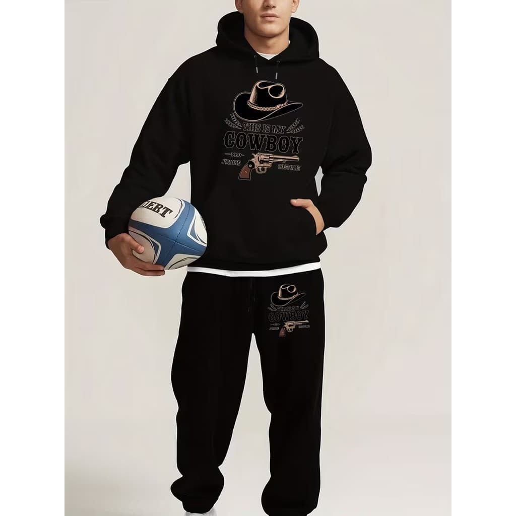 Conjunto Moletom Canguru Masculino Cowboy Blusa De Frio + Calça Moletom Estampados Unissex Outono/Inverno
