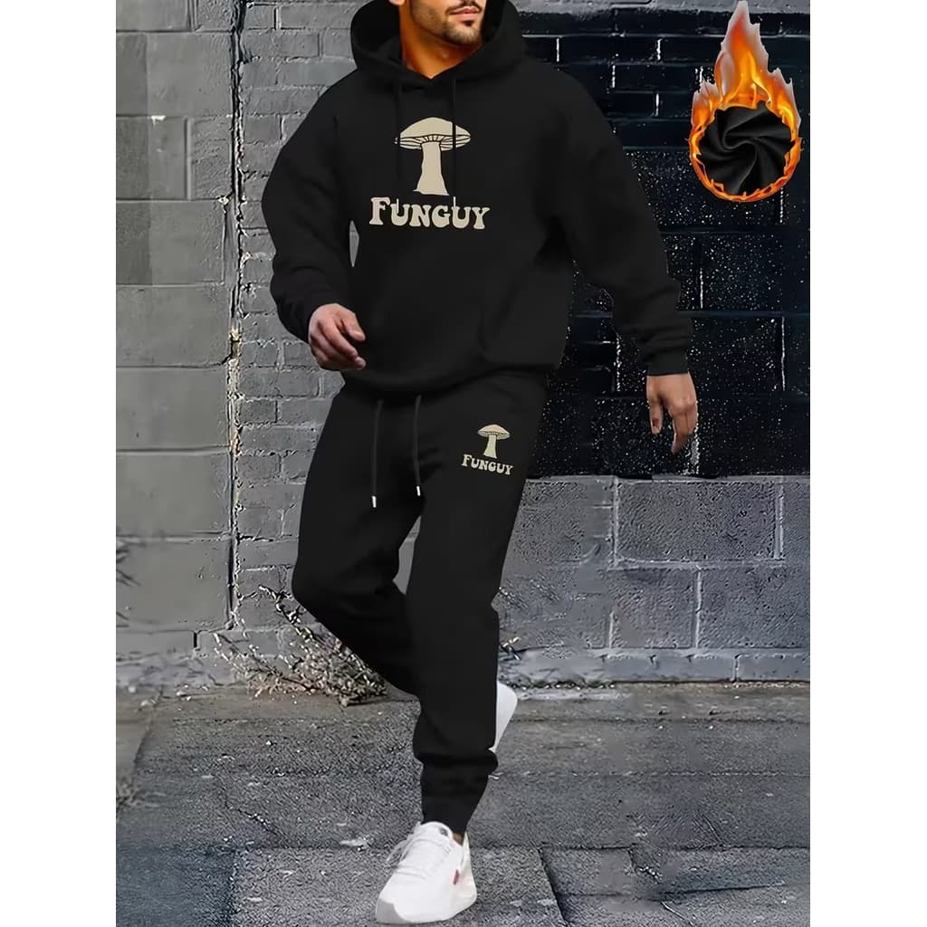 Conjunto Moletom Canguru Masculino Cogumelo Blusa De Frio + Calça Moletom Estampados Unissex Outono/Inverno