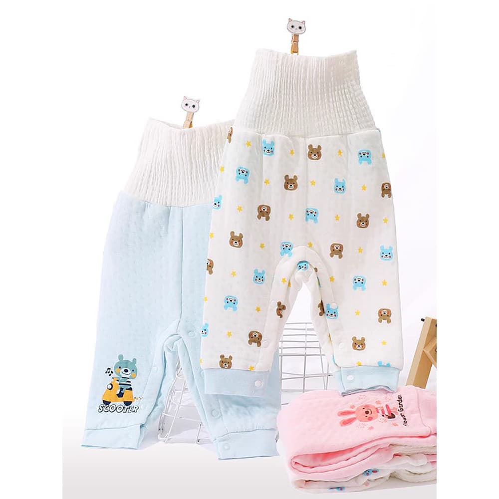 Calças de peito para bebês, calças de cintura alta com bunda grande, algodão ar, fácil de trocar, fraldas macias, confor