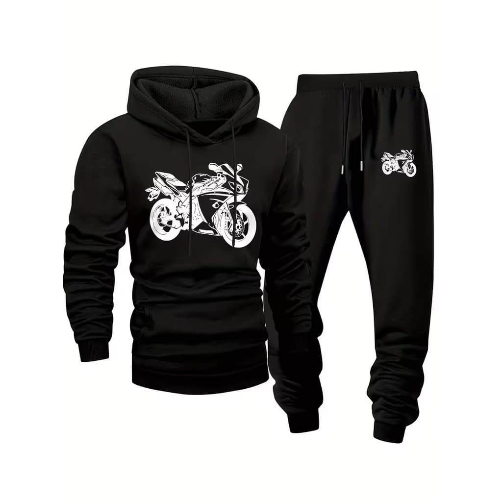 Conjunto Moletom Canguru Masculino Moto Blusa De Frio + Calça Moletom Estampados Unissex Outono/Inverno