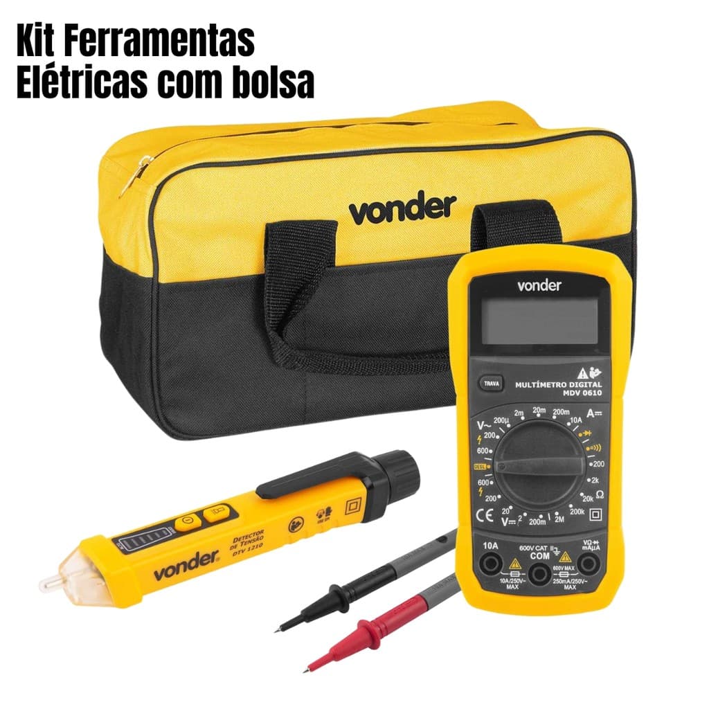 Kit Ferramentas Elétricas Multímetro Digital Detector de Tensão e Bolsa Vonder