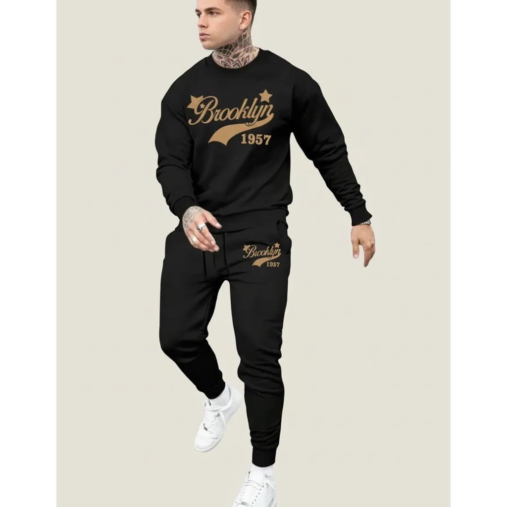 Conjunto Moletom Careca Masculino Brooklyn 1957 Blusa De Frio + Calça Moletom Estampados Unissex Outono/Inverno